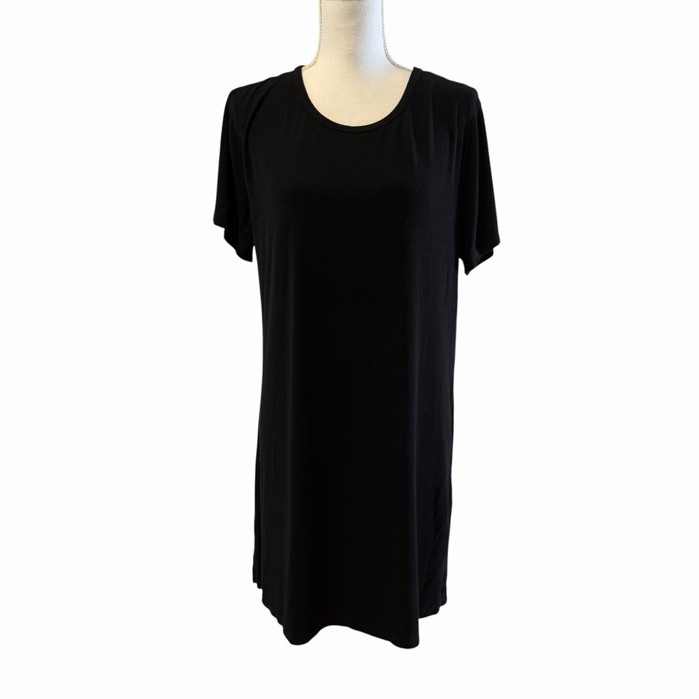 Cozy Earth XS Black Bamboo Rib-Knit Boyfriend‎ Dress Sleep Nightgown Oversized
